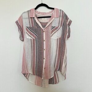 Thread & Supply Button Down Relaxed Linen and Cotton Shirt, Size M